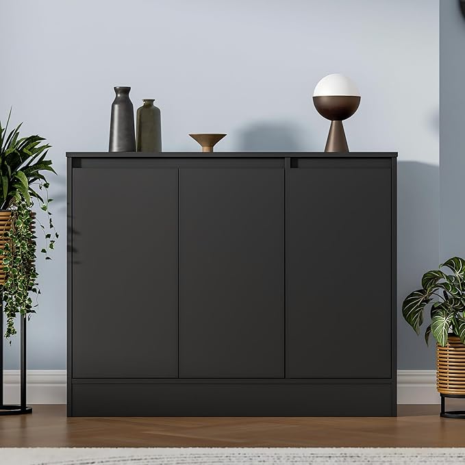 Buffet Cabinet with Storage, Coffee Bar Cabinet with 3 Doors and Adjustable Shelf, Modern Kitchen Buffet Sideboard for Living Room, Kitchen, Black