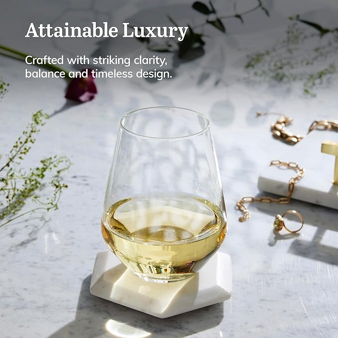 Libbey Signature Greenwich Stemless Wine Glasses, 18-Ounce, Set of 6, Made in USA, Dishwasher Safe, Angular Modern Stemless Glassware, Gift Box