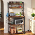 Luckyeestar 5 Tier Kitchen Bakers Rack with Power Outlet，25.2 Inch Metal Storage Shelf for Microwave, Coffee Bar, Spice Organizer, Freestanding Kitchen Cart with Hooks
