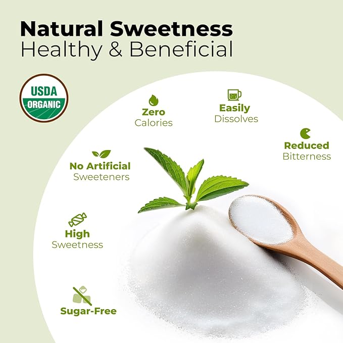 Viccoky Organic Stevia Powder, Pure Stevia Extract Powder, Sugar-Free & 0 Calories, No Additives, Sugar Substitute, Natural Sweetener, 10oz (284g)