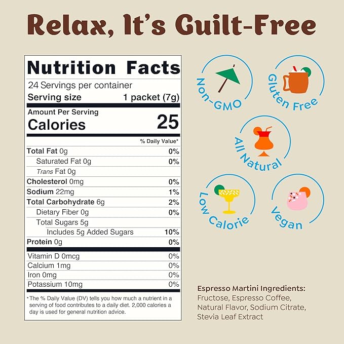 Craftmix Espresso Martini Cocktail & Mocktail Drink Mixer, Skinny Mixes - Water Flavoring Packets - Made With Real Coffee Beans - Vegan, Low-Carb, Low-Sugar, Non-GMO, Dairy Free, Gluten Free, 24 Pack