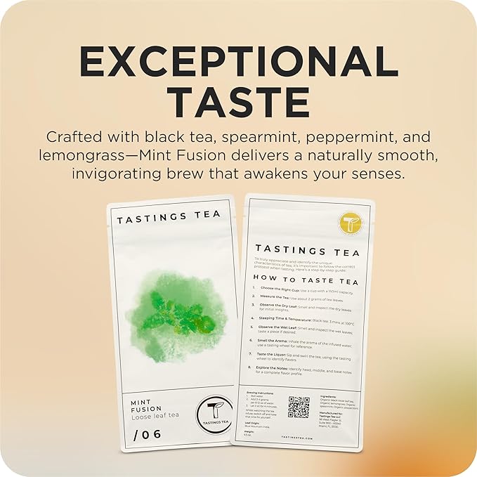 Tastings Tea Mint Fusion - 4.5 oz Loose Leaf | Energising Boost | Small-Batch Freshness