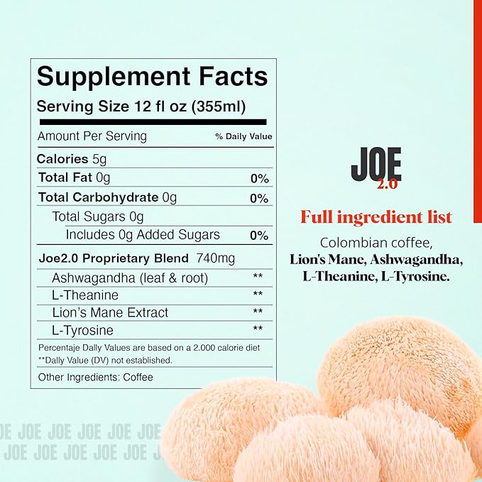 Joe 2.0 Nootropic Coffee Pods – Organic Medium Roast with Lion’s Mane, Ashwagandha, L-Tyrosine & L-Theanine | Focus, Brainpower & Stress Support | Vegan, Keto, Eco-Friendly
