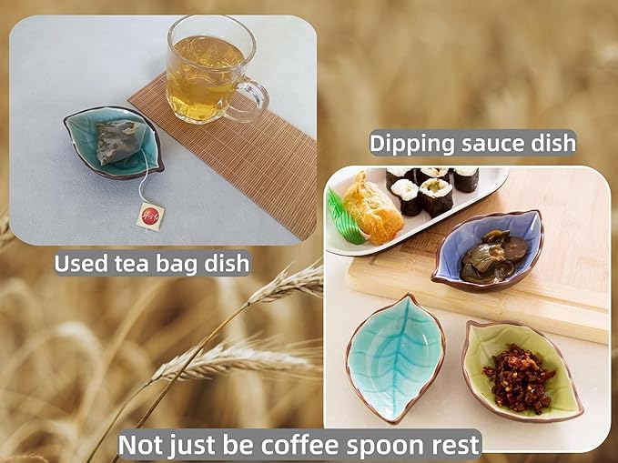 Coffee Spoon and Rest for Coffee Bar Accessories, Leaf Small Spoon Rest for Coffee Station, Tea Spoon Rest Tea Spoon Holder Teaspoon Rest, 1 PC (Ice Cracks Sapphire with Gold Rose Spoon)
