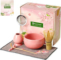 Maestri House Pink Matcha Whisk Set, 7-Pc Complete Matcha Kit with Spouted Ceramic Bowl, Bamboo Whisk and Holder, Scoop, Spoon Rest & Sifter, Tea Cloth – Ideal Gift for Matcha Lovers (Pink)