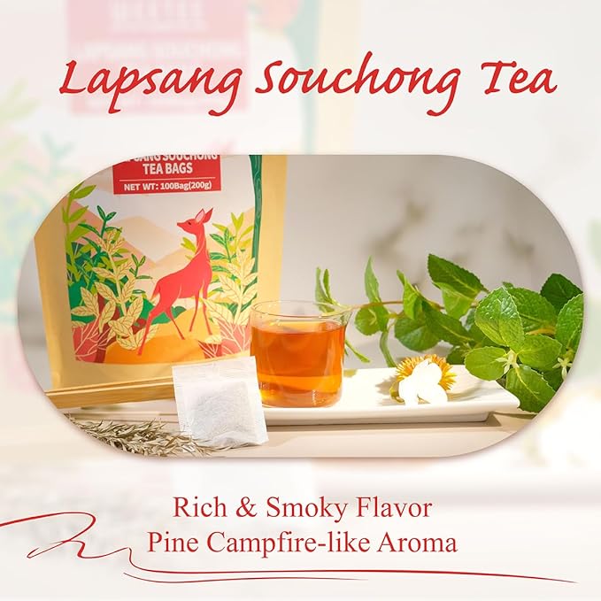 WT WEETEE Lapsang Souchong Tea Bags, 100 Count Smoky Black Tea, Natural Caffeine & Antioxidant, Classic Specialty Chinese Tea, Resealable Kraft Bag | Brew Hot or Iced