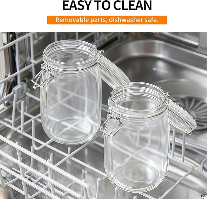 3 Pack 51oz Food Storage Jars with Airtight Lids, Preserving Seal Wire Clip Fastening Glass Containers, Canisters for Kitchen Organization, Flour, Cereal, Pasta, Sugar, Beans, Pickling Jars(51 Oz*3)