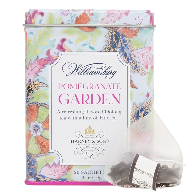 Harney & Sons Pomegranate Garden Tea 20 sachets | Flavored Oolong with hint of Hibiscus