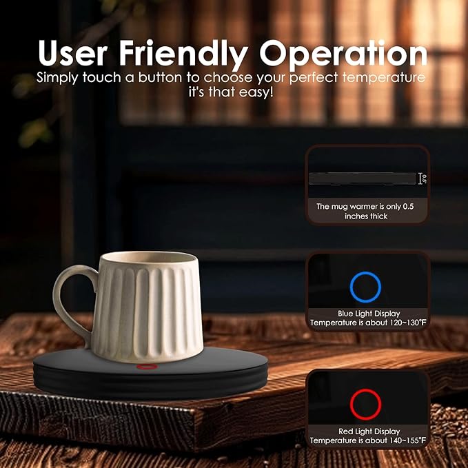 Coffee Mug Warmer with 2 Temp Settings & Auto Shut Off, Electric Beverage Warmer for Office/Home/Travel, Keep Coffee, Tea, Milk Hot - Safety