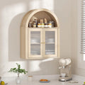 Arched Bathroom Cabinet, Wall Mounted Bathroom Cabinet with Tempered Glass Doors and Adjustable Shelf, for Kitchen, Living Room, Laundry Room, Restroom, Oak