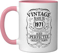 54th birthday, retro Vintage Design, man, woman 1971 Ceramic Mug, Pink/White