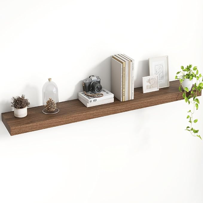 48 Inch Floating Shelves, 8 Inch Deep Floating Shelves for Wall, Hanging Shelf with Invisible Brackets, Deep Shelves for Bathroom, Bedroom, Living Room, Walnut, Set of 1