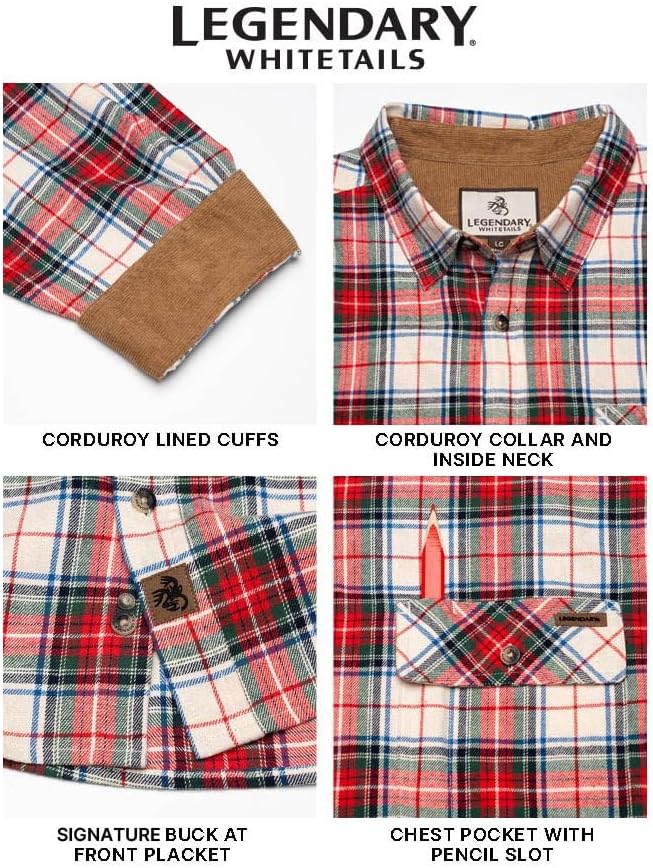 Legendary Whitetails Men's Flannel Shirt Long Sleeve Button Down 100% Cotton