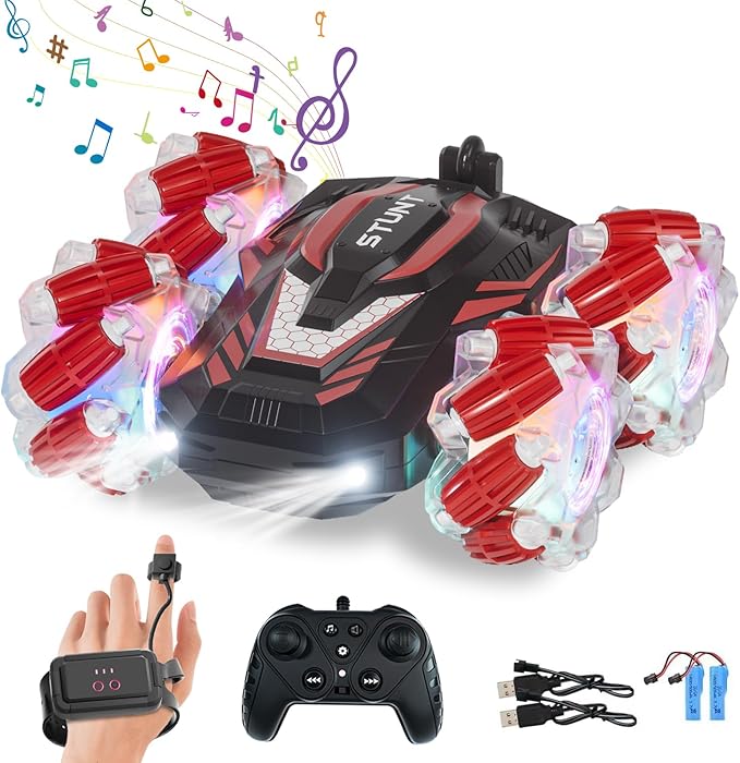 New Gesture Sensing RC Stunt Car with Lights Music, Hand Gesture Remote Control Truck 360° Spins Gifts Toys for 6-12 Years Old Boys
