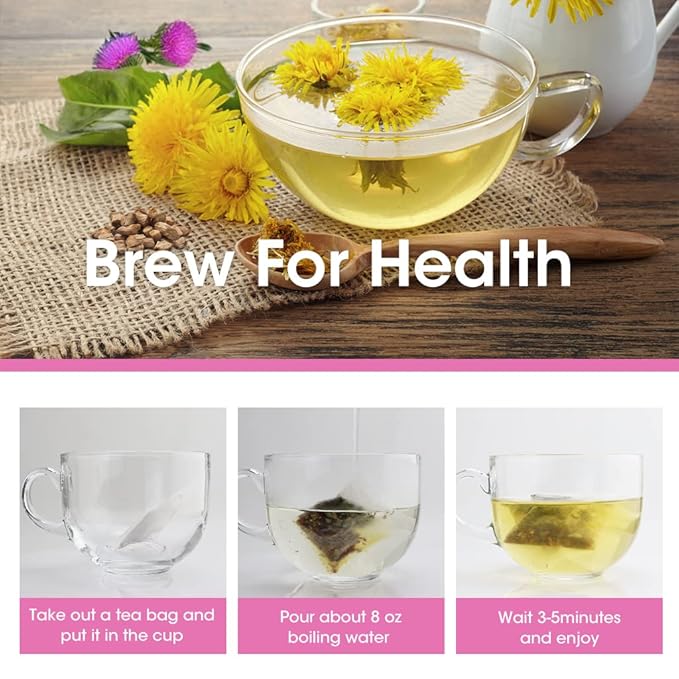 Premium Roasted Dandelion Root Tea with Milk Thistle and Peppermint - Herbal Tea for Cleanse and Digest, 40 bags