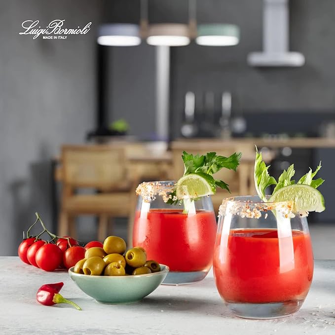 Luigi Bormioli Crescendo Double Old-Fashioned Glasses, Set of 4-15.5 Oz. Lead-Free Crystal Tumblers with Thick Base - Laser Cut Rims, Classic Design for Cocktails, Whiskey & Bars - Dishwasher Safe