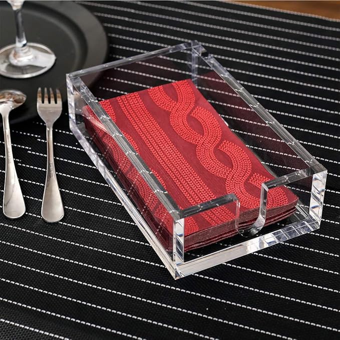CY craft Acrylic Guest Towel Napkin Holder,Clear Bathroom Paper Hand Towels Storage Tray Modern Buffet Napkin Caddy,Fancy Flat Napkin Holders For Kitchen or Dining Room,9.5 x 5.5x 2.6 Inch,Pack of 1