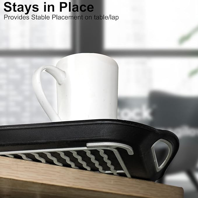 Larger Nonslip Food Serving Tray, 17.9'' x 12'' Grippy Handles Surface Bottom Design, Perfect Trays for Eating, Lap, TV, Couch, Black, Set of 2