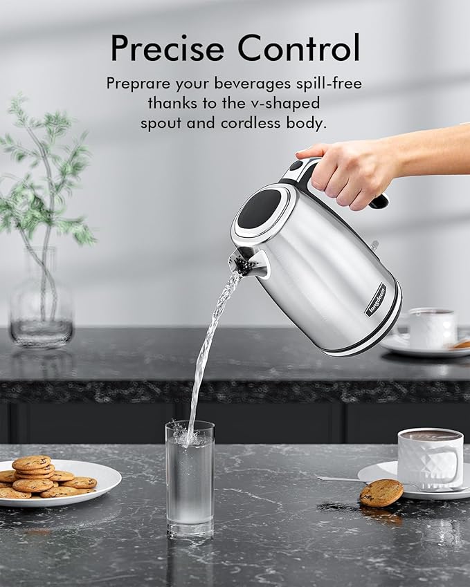 Electric Kettle Stainless Steel - 1.7L 1500W, Auto Shutoff, Fast Boil