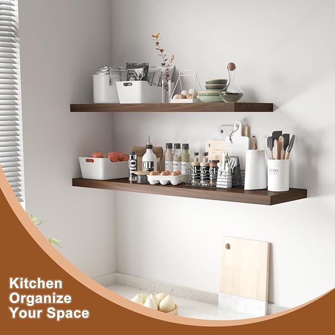 12 Inch Deep Floating Shelves for Wall 2 Pack Floating Shelfs Large Storage Space Wall Decor Display Shelf for Bathroom Living Room Bedroom Kitchen 48" W x 12" D x 1.2" H Walnut