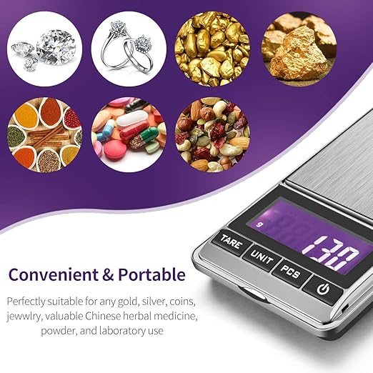 Portable Pocket Scale Jewelry Scale Mini Diamond Gold Coin Small Items Weight Gram Weigh Pocket Tool LCD Display Steel Body 300g X 0.1g - Sliver