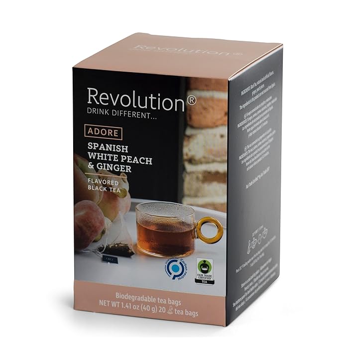 REVOLUTION TEA® Sweet Ginger Peach Black Tea [THE ORIGINAL] – Spanish White Peach & Ginger – Premium Full Leaf Tea – Biodegradable Infuser Tea Bags – Flavored Black Tea – 20 Bags