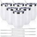 6 Pack Stainless Steel Wine Tumblers, 12Oz Insulated Wine Tumbler, Double Wall Insulated Wine Glass, Stainless Steel Stemless Wine Cups with Lids for Coffee, Wine, Cocktails, Champaign, White