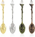 AUEAR, 4 Pack Retro Coffee Tea Crystal Spoon Antique Alloy Carved Spoons for Tableware 4 Colors