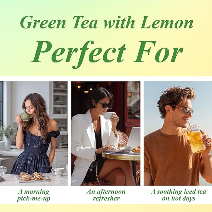 WT WEETEE Green Tea with Lemon, 100 Count Lemon Green Tea Bags, Flavored Green Leaves with Lemonpeel Lemongrass Lemonbalm