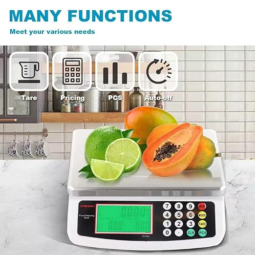 Large Digital Kitchen Scale 30KG Commercial Food Scale 66LB for Baking Bread Meat Stainless Steel Price Computing Scale LCD Display,Prep Counting Scale for Parts and Coins Adapter Included (Black)
