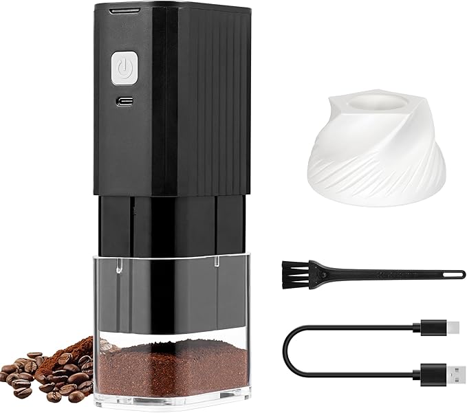 VEVOK CHEF Portable Mini Electric Coffee Grinder,Adjustable Conical Burr Coffee Bean Mill,One-Button Grinder with USB Rechargeable,Auto‑Stop for Espresso to French Press,for Outdoor Use(Black)