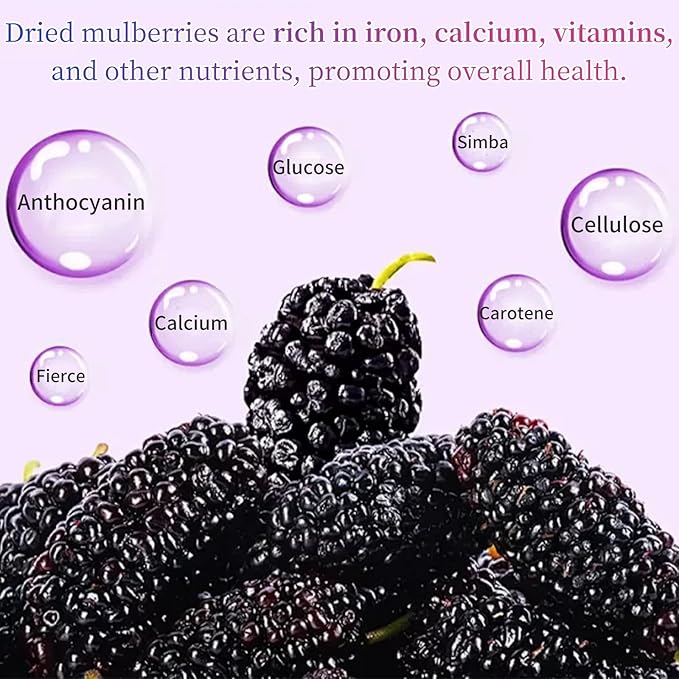 Wanhua Hall Premium Dried Black Mulberries Fruit Black Mulberry Tea No Sugar Added, No Additives, All Natural, Unsulfured Great for Desserts and Tea, Healthy Fruit Snack 黑桑椹干 桑葚280g/10oz