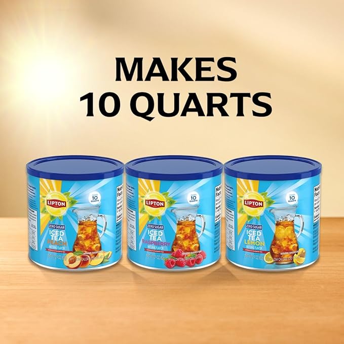 Lipton Zero Sugar Iced Tea Mix, Peach Flavor Black Iced Tea, Makes 10 Quarts