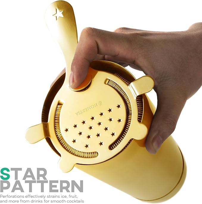 Homestia Hawthorne Cocktail Strainer - Stainless Steel Bar Strainer for Bartending, Bar Tool Drink Strainer for Bartenders and Mixologists, Martini Strainer for Boston Shaker Mixing Glass (Gold)