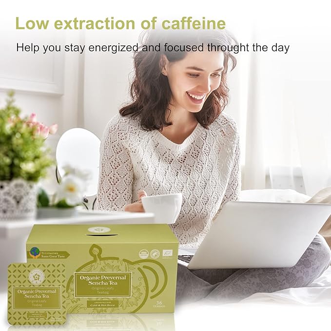 RIANTEA Organic Prevernal Sencha Green Tea Bags - Low Caffeine, Cold & Hot Brew, Premium Quality from Award-Winning Plantation, Non-GMO, Biodegradable, Unsweetened, 100% Natural