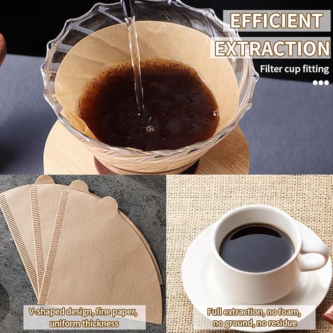 Coffee Filter, Size 02 Cone Coffee Filters Disposable, 100 Count Unbleached Natural Paper Filters 2-4 Cup for V60 For Pour Over Droppers and Drip Coffee Maker