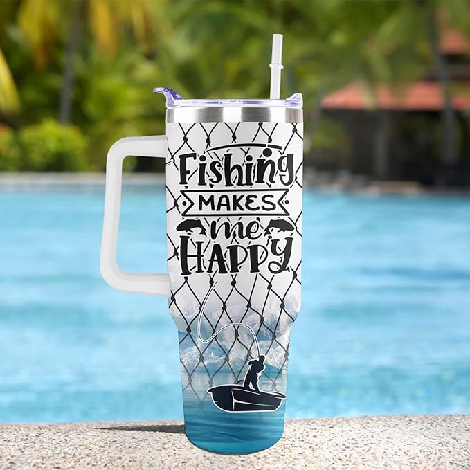 Fishing Gifts For Men 40oz Travel Tumbler for Fishings Lover Fathers Day Fishing Gift For Dad Grandpa Husband as Christmas Birthday Presents Fishings Lover Cup With Handle