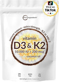 Vitamin D3 10000 iu Plus K2 (MK-7) 200 mcg, 300 Virgin Coconut Oil Softgels| 2 in 1 Vitamins D & K Complex | Supports Calcium Absorption, Bone, Immune, & Heart Health* – Easy to Swallow