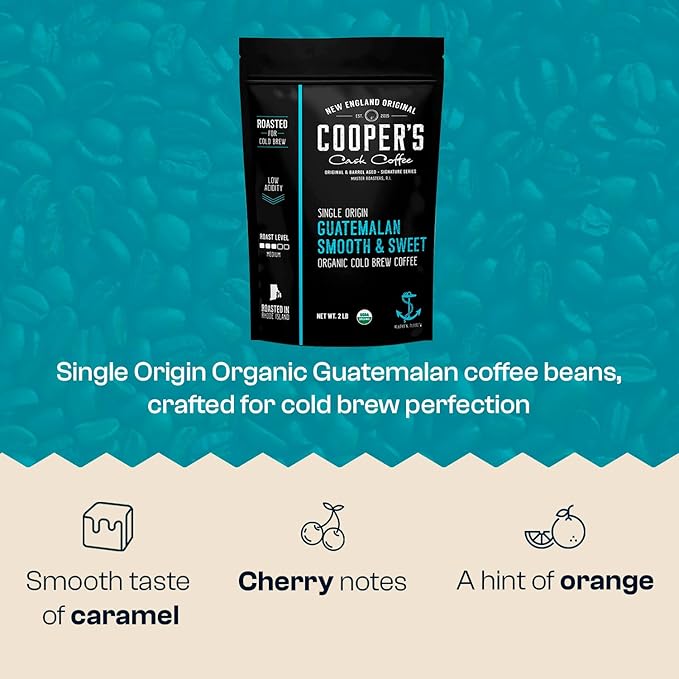 Guatemala Organic Cold Brew Coffee, Single Origin & Gourmet Beans, Tasting Notes of Milk Chocolate, Creamy Caramel & A Hint of Orange, Medium Roast Whole Bean, 2 lb Coffee Bag