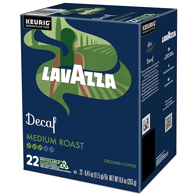 Lavazza Decaf, Single-Serve Keurig K-Cup Pods, Medium Roast Coffee, 88-Count Box (4 Packs of 22)