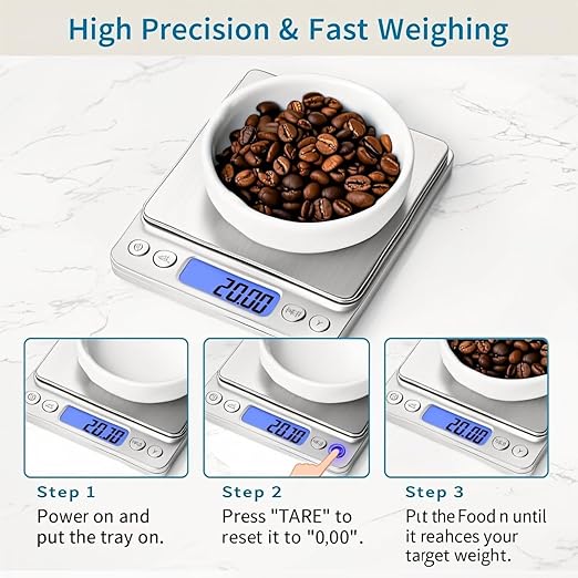 Digital Kitchen Scale 500g 0.01g Food Scale High Precision Kitchen Digital Scale Multifunctional Stainless Steel Pocket Scale with Back-Lit LCD Display, 9 Weighing Units Switch