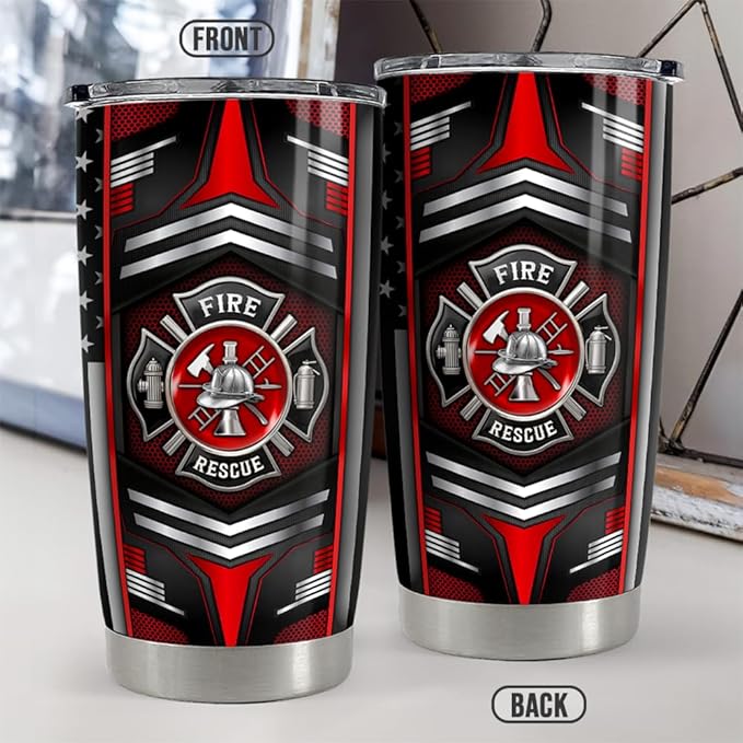 SANDJEST Firefighter Tumbler 20oz Stainless Steel Insulated Travel Mug Cup for Fireman Dad Husband Firefighters Gifts for Birthday Christmas Fathers Day