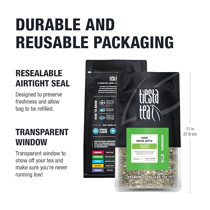 Tiesta Tea - Sour Green Apple, Loose Leaf, Tart Apple Green Tea, Medium Caffeinated Blend, Make Hot or Iced & Brews Up to 140-200 Cups, 16 oz Resealable Bulk Pouch