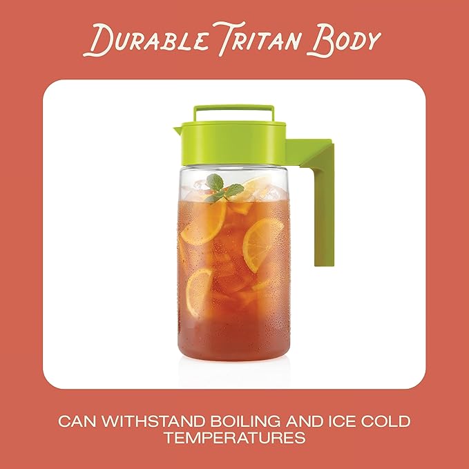 Takeya Flash Chill Iced Tea Maker - Airtight & Durable Iced Tea Maker Jug with Silicone Carry Handle - Leak-Proof & Lightweight Tea Infuser with Patented Flash Chill Technology - 1 Quart, Avocado