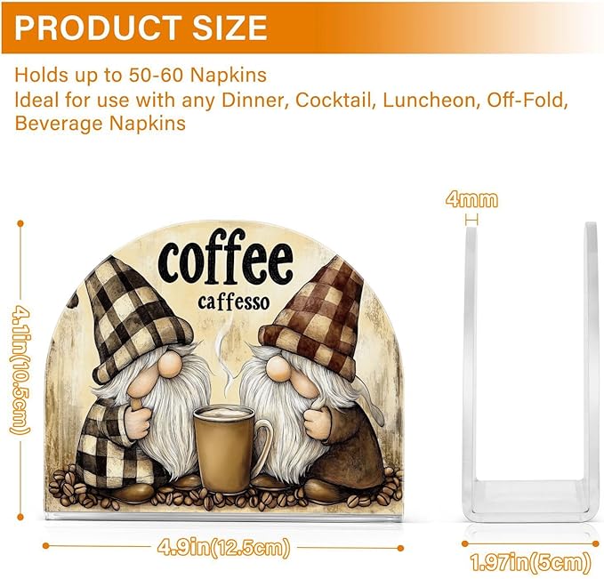 Cute Gnomes Coffee Napkin Holder for Tables, Kitchen Acrylic Paper Napkin Holders Freestanding Tissue Dispenser Paper for Indoor Outdoor Decor