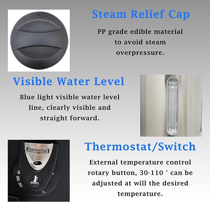 Commercial Electric Kettle Warmer Stainless Steel Hot Water Dispenser Hot Water Boiler And Warmer with Faucet Quick-Temp or Boil for Tea Coffee 1500W 9.7 Liter Capacity