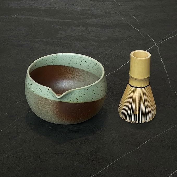 Artcome Matcha Tool Set– Bowl with Pouring Spout, Whisk, Whisk Holder, Tea Scoop – Traditional & Refined
