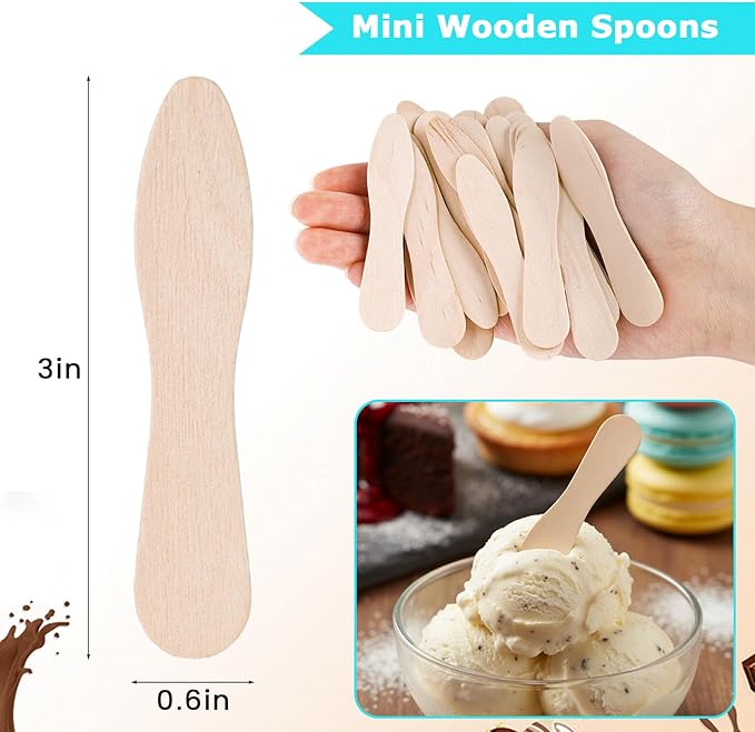 HANSGO 300PCS Small Wooden Spoons, Mini Single-Use Dessert Tasting Spoons, 3 Inch Natural Wood Sample Spoon for Crafts, Ice Cream, Yogurt, Cake, Parties, Catering & Home Use