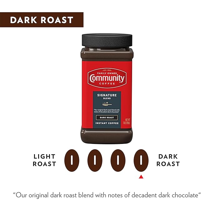 Community Coffee Signature Blend Dark Roast Premium Instant 7 Oz Jar (Pack of 2), Full Body Rich Bold Taste, 100% Select Arabica Coffee Beans