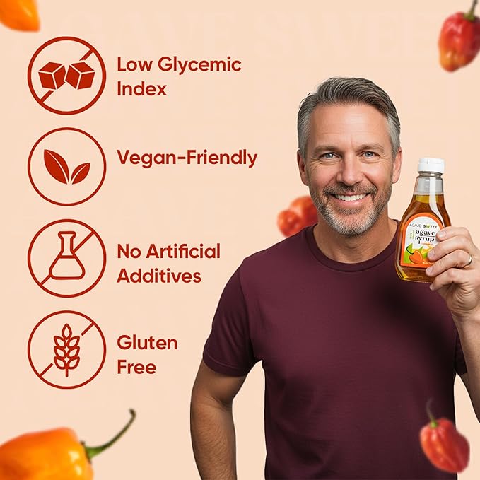 Agave Sweet – Habanero Infused Agave Syrup | Spicy-Sweet Habanero Syrup for Mixology & Cooking | 11.64 oz plastic bottle
